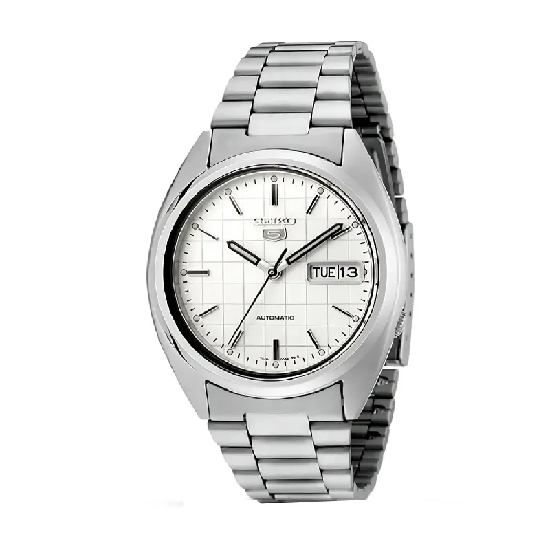 Seiko 5 Grid Dial Automatic Silver-tone Men's Watch- SNXF05k